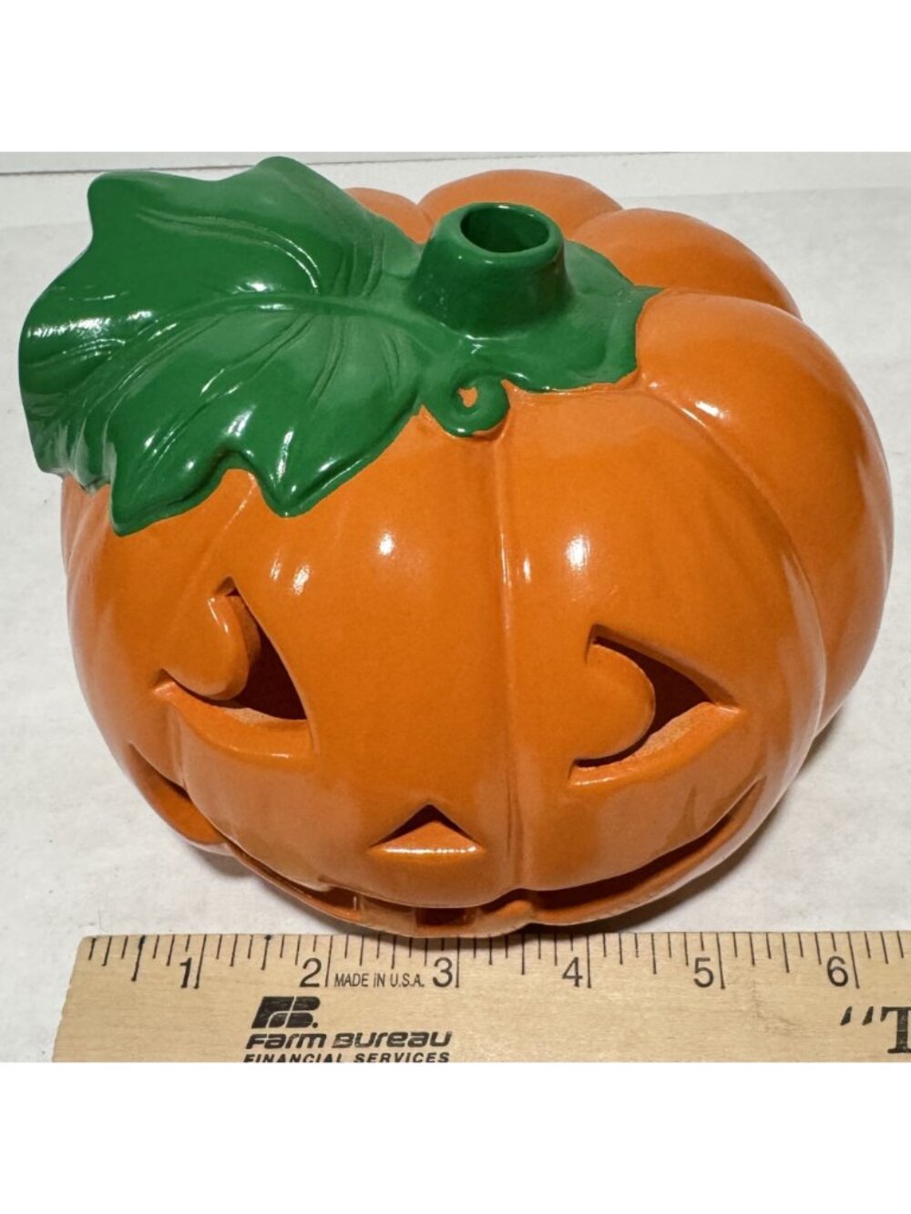 Vtg 1988 Flambro Ceramic Jack O' Lantern Pumpkin Halloween Candle Holder #1542A - Picture 9 of 16